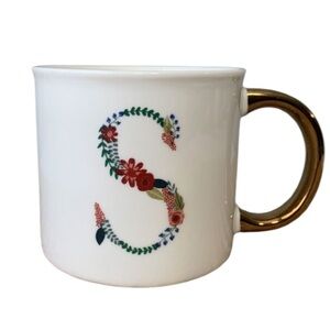 Opalhouse Floral botanical detail Monogram “S” mug with Gold Handle